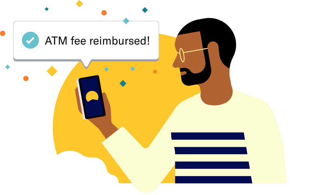 Man getting a notification from the bettermart app on his phone that his ATM fee has been reimbursed.
